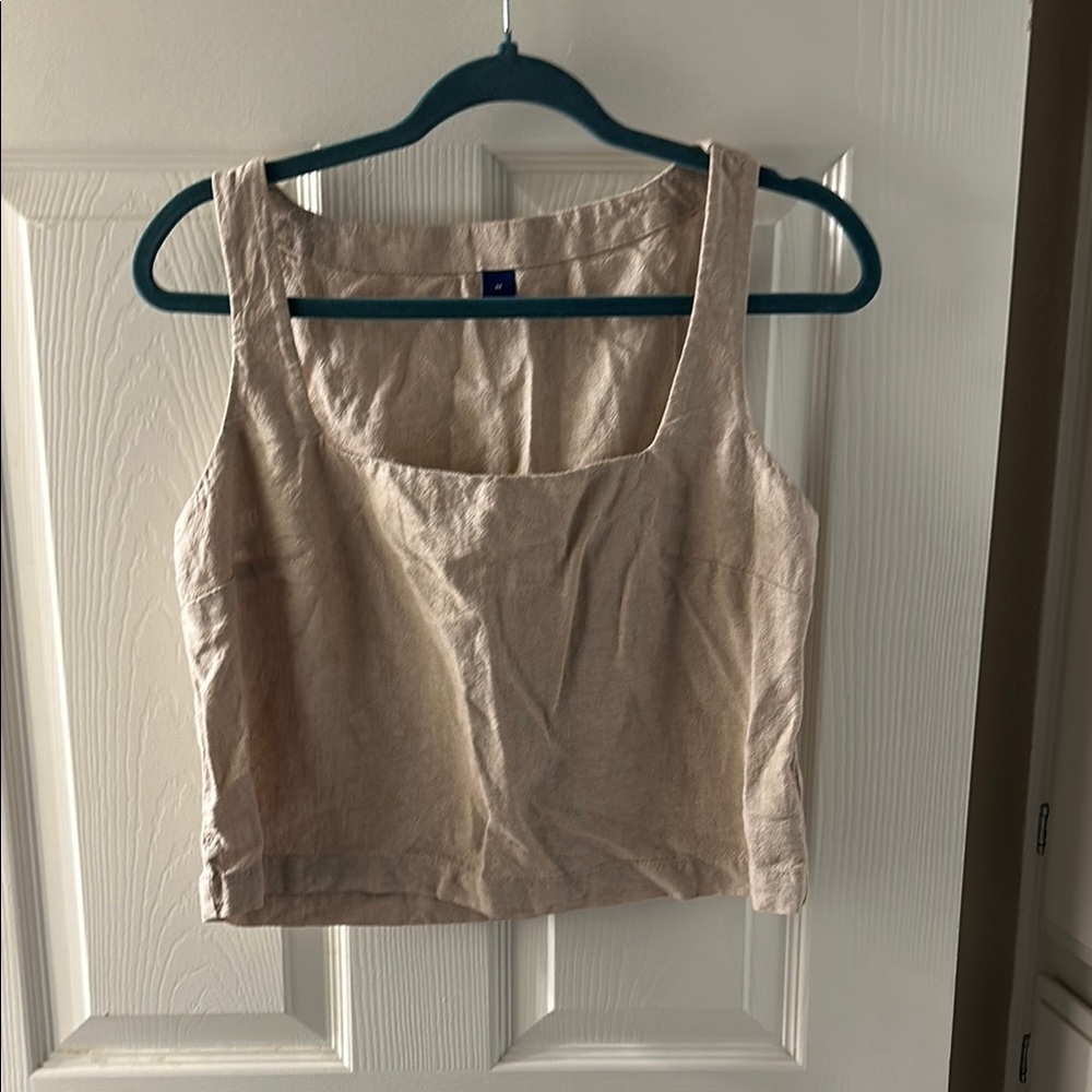 Women's Linen Beige Sleeveless Top